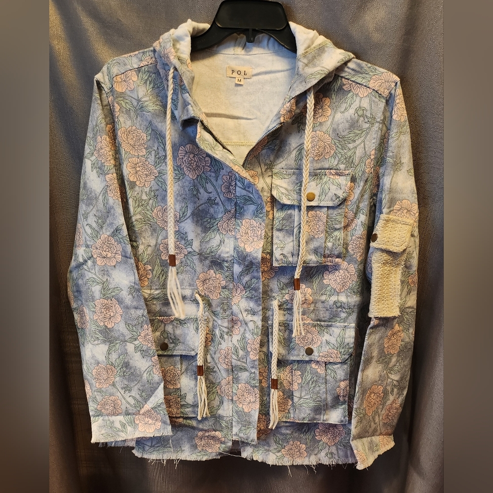 POL Floral Hooded Spring Shacket - Multicolor